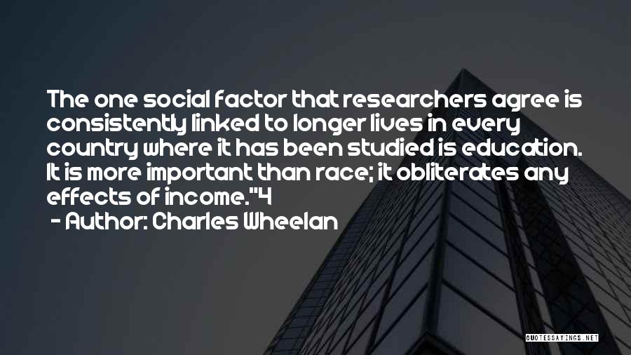 Charles Wheelan Quotes: The One Social Factor That Researchers Agree Is Consistently Linked To Longer Lives In Every Country Where It Has Been