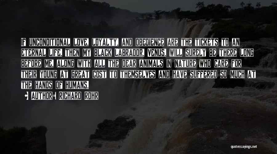 Richard Rohr Quotes: If Unconditional Love, Loyalty, And Obedience Are The Tickets To An Eternal Life, Then My Black Labrador, Venus, Will Surely