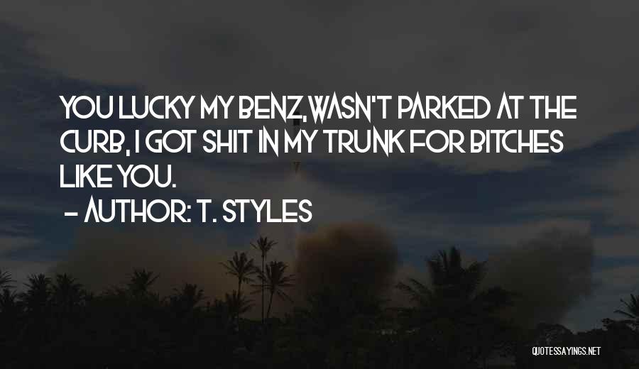 T. Styles Quotes: You Lucky My Benz,wasn't Parked At The Curb, I Got Shit In My Trunk For Bitches Like You.