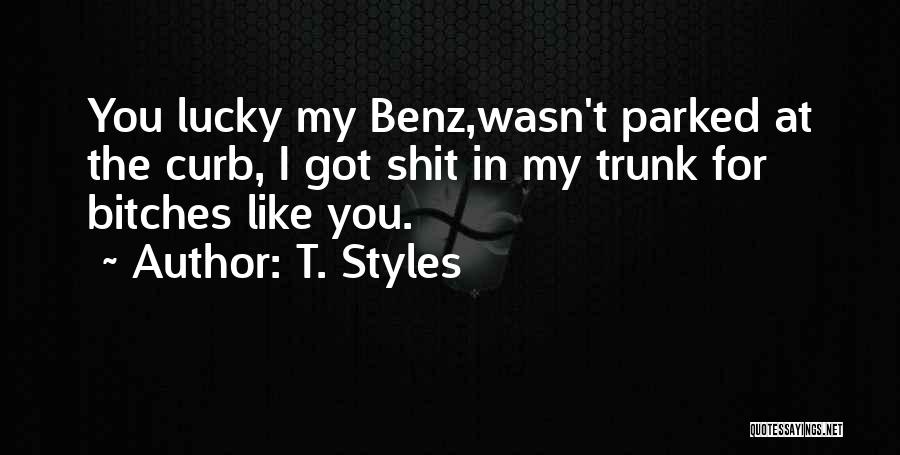T. Styles Quotes: You Lucky My Benz,wasn't Parked At The Curb, I Got Shit In My Trunk For Bitches Like You.