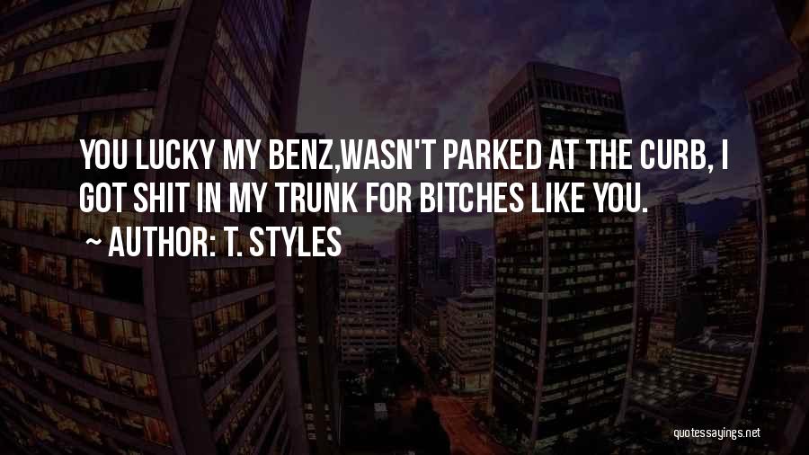T. Styles Quotes: You Lucky My Benz,wasn't Parked At The Curb, I Got Shit In My Trunk For Bitches Like You.