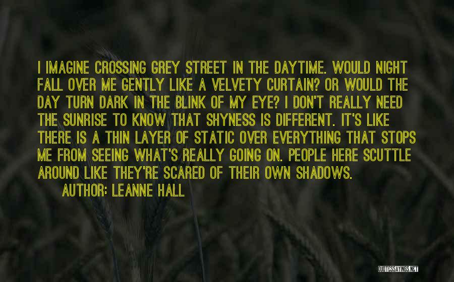 Leanne Hall Quotes: I Imagine Crossing Grey Street In The Daytime. Would Night Fall Over Me Gently Like A Velvety Curtain? Or Would