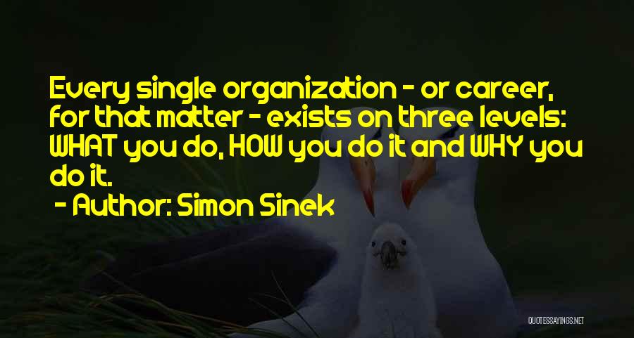 Simon Sinek Quotes: Every Single Organization - Or Career, For That Matter - Exists On Three Levels: What You Do, How You Do