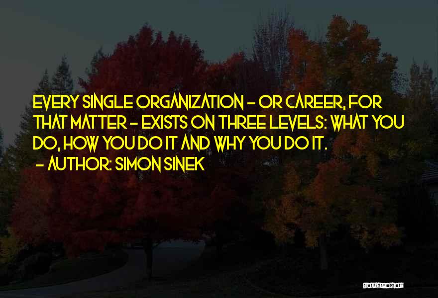 Simon Sinek Quotes: Every Single Organization - Or Career, For That Matter - Exists On Three Levels: What You Do, How You Do