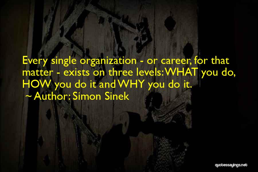 Simon Sinek Quotes: Every Single Organization - Or Career, For That Matter - Exists On Three Levels: What You Do, How You Do