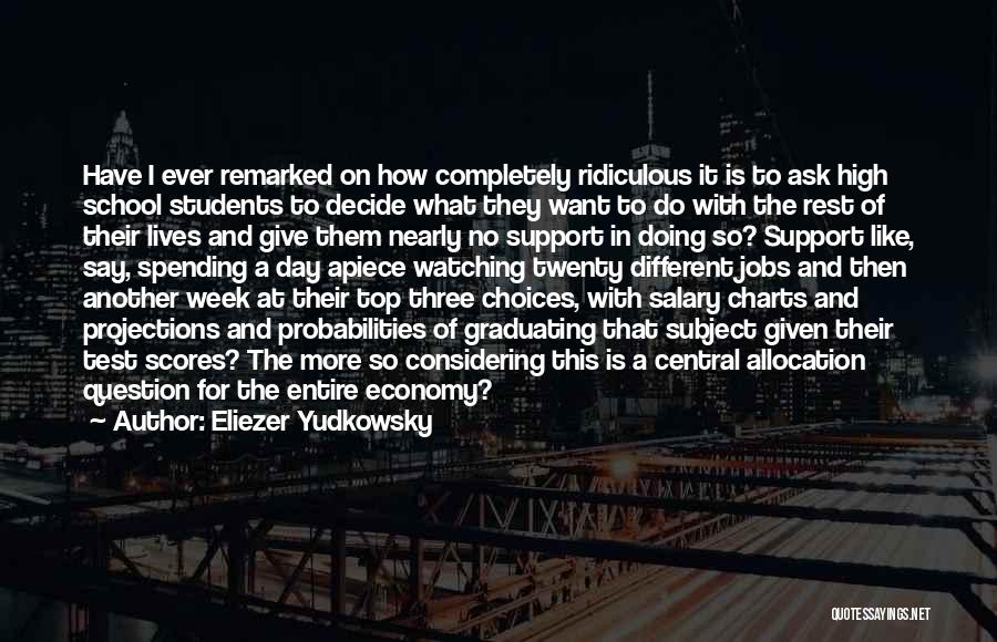 Eliezer Yudkowsky Quotes: Have I Ever Remarked On How Completely Ridiculous It Is To Ask High School Students To Decide What They Want