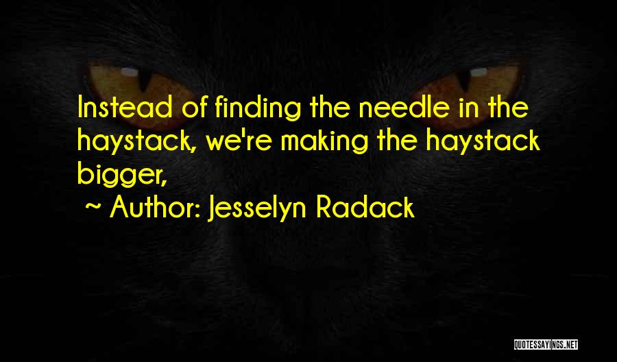 Jesselyn Radack Quotes: Instead Of Finding The Needle In The Haystack, We're Making The Haystack Bigger,