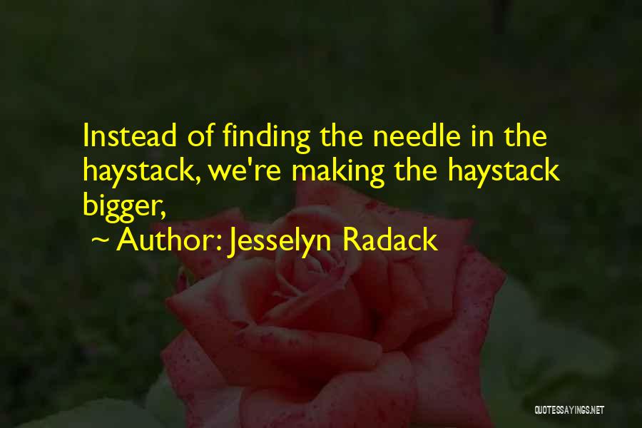 Jesselyn Radack Quotes: Instead Of Finding The Needle In The Haystack, We're Making The Haystack Bigger,