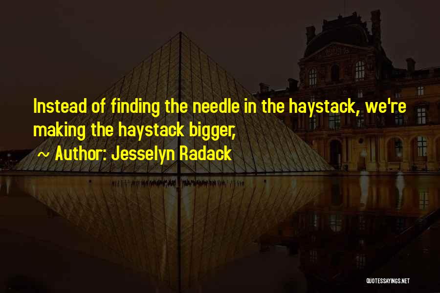 Jesselyn Radack Quotes: Instead Of Finding The Needle In The Haystack, We're Making The Haystack Bigger,