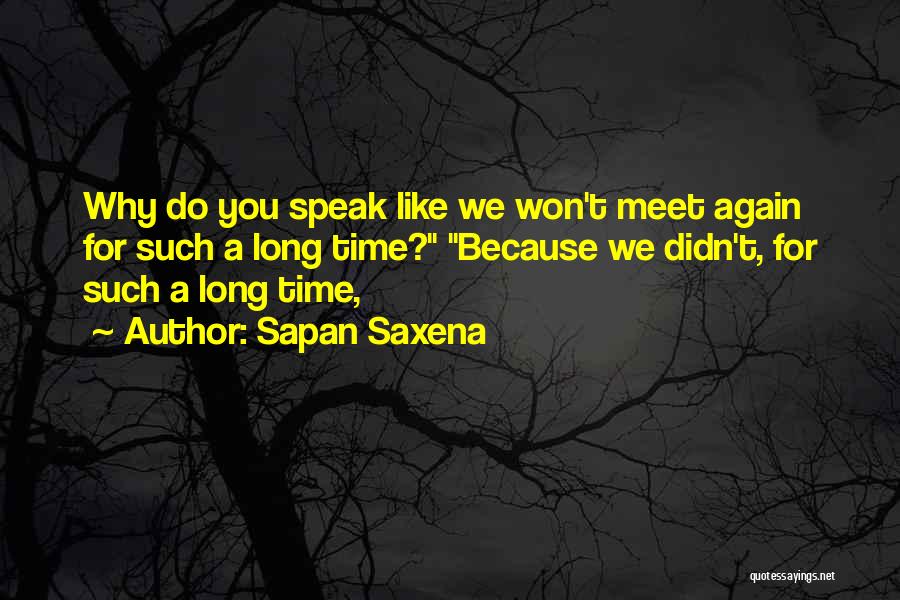 Sapan Saxena Quotes: Why Do You Speak Like We Won't Meet Again For Such A Long Time? Because We Didn't, For Such A