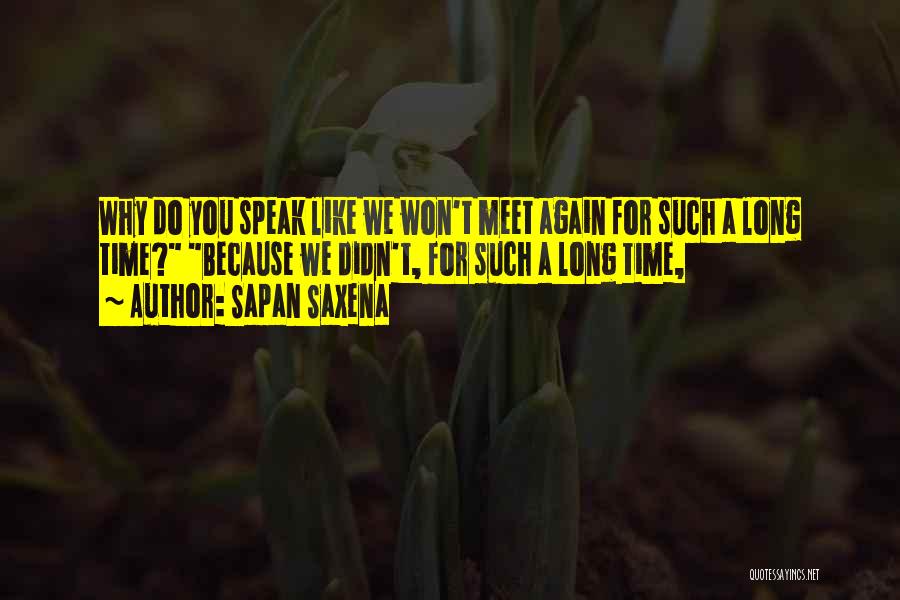 Sapan Saxena Quotes: Why Do You Speak Like We Won't Meet Again For Such A Long Time? Because We Didn't, For Such A