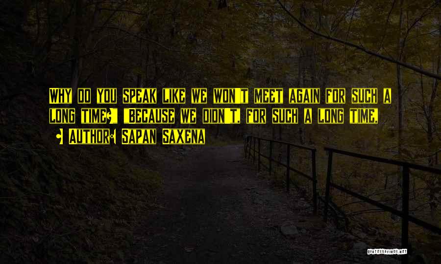 Sapan Saxena Quotes: Why Do You Speak Like We Won't Meet Again For Such A Long Time? Because We Didn't, For Such A