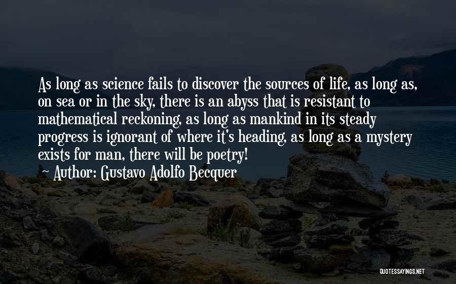 Gustavo Adolfo Becquer Quotes: As Long As Science Fails To Discover The Sources Of Life, As Long As, On Sea Or In The Sky,