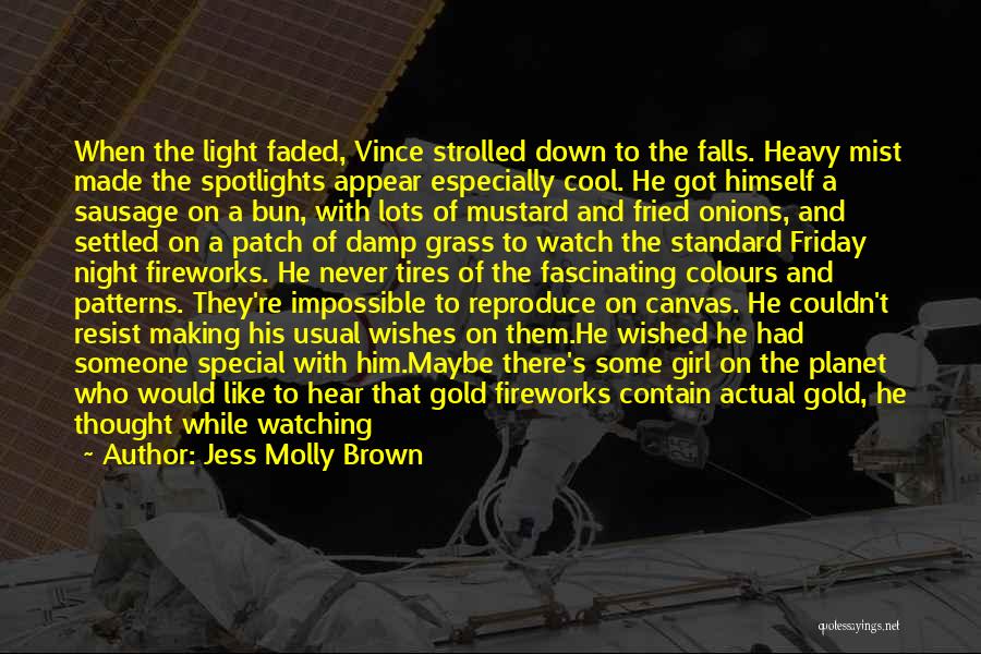 Jess Molly Brown Quotes: When The Light Faded, Vince Strolled Down To The Falls. Heavy Mist Made The Spotlights Appear Especially Cool. He Got