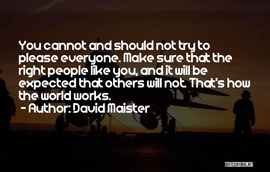 David Maister Quotes: You Cannot And Should Not Try To Please Everyone. Make Sure That The Right People Like You, And It Will