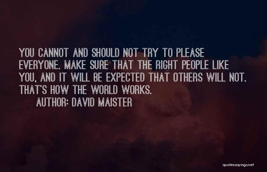 David Maister Quotes: You Cannot And Should Not Try To Please Everyone. Make Sure That The Right People Like You, And It Will