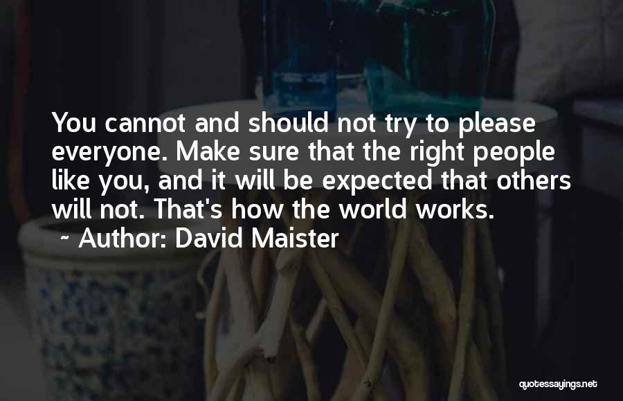 David Maister Quotes: You Cannot And Should Not Try To Please Everyone. Make Sure That The Right People Like You, And It Will