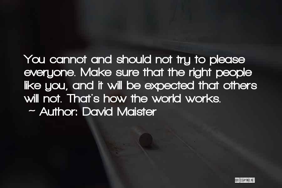 David Maister Quotes: You Cannot And Should Not Try To Please Everyone. Make Sure That The Right People Like You, And It Will