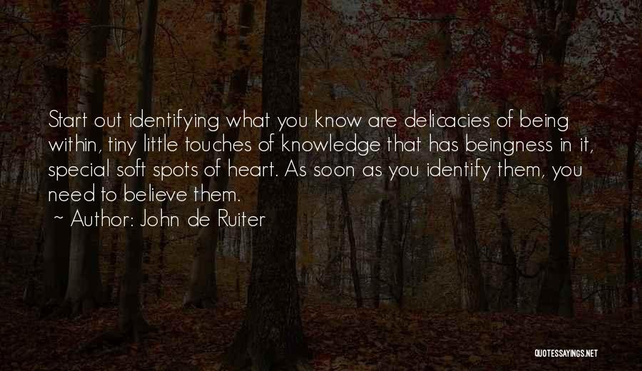 John De Ruiter Quotes: Start Out Identifying What You Know Are Delicacies Of Being Within, Tiny Little Touches Of Knowledge That Has Beingness In