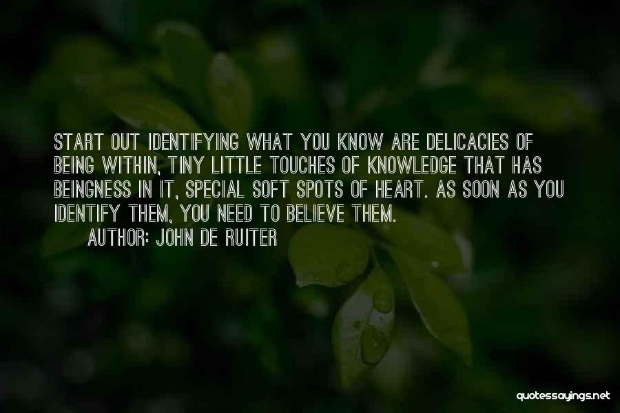 John De Ruiter Quotes: Start Out Identifying What You Know Are Delicacies Of Being Within, Tiny Little Touches Of Knowledge That Has Beingness In