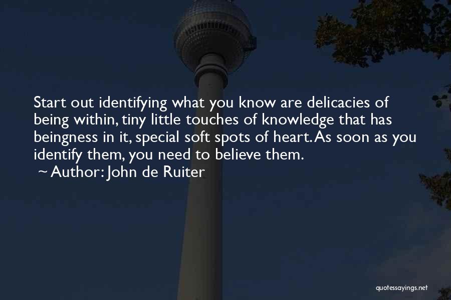 John De Ruiter Quotes: Start Out Identifying What You Know Are Delicacies Of Being Within, Tiny Little Touches Of Knowledge That Has Beingness In