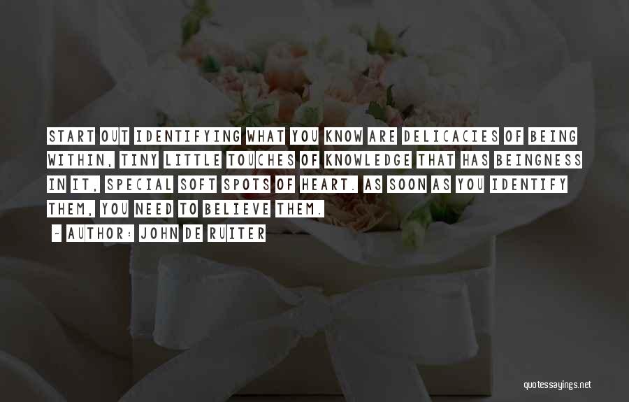 John De Ruiter Quotes: Start Out Identifying What You Know Are Delicacies Of Being Within, Tiny Little Touches Of Knowledge That Has Beingness In