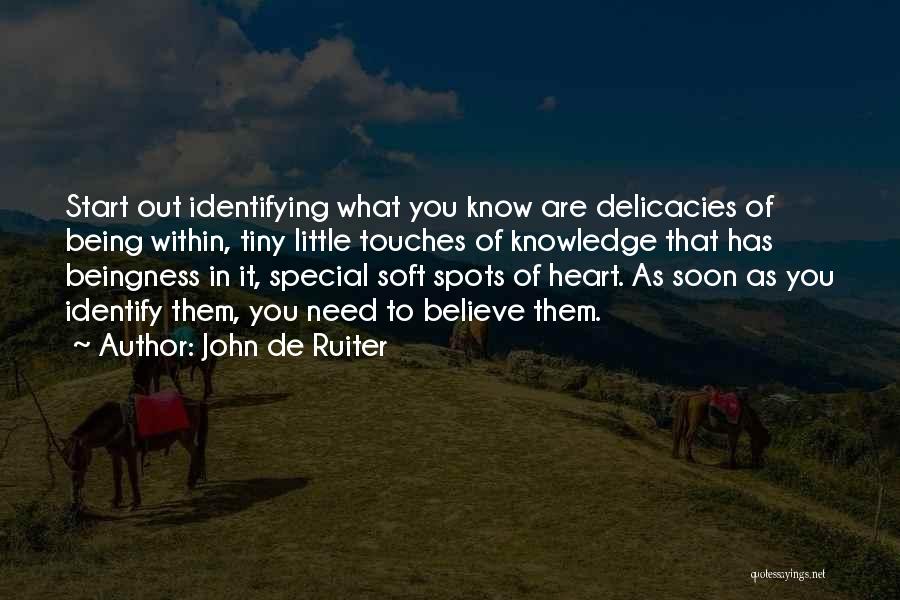 John De Ruiter Quotes: Start Out Identifying What You Know Are Delicacies Of Being Within, Tiny Little Touches Of Knowledge That Has Beingness In
