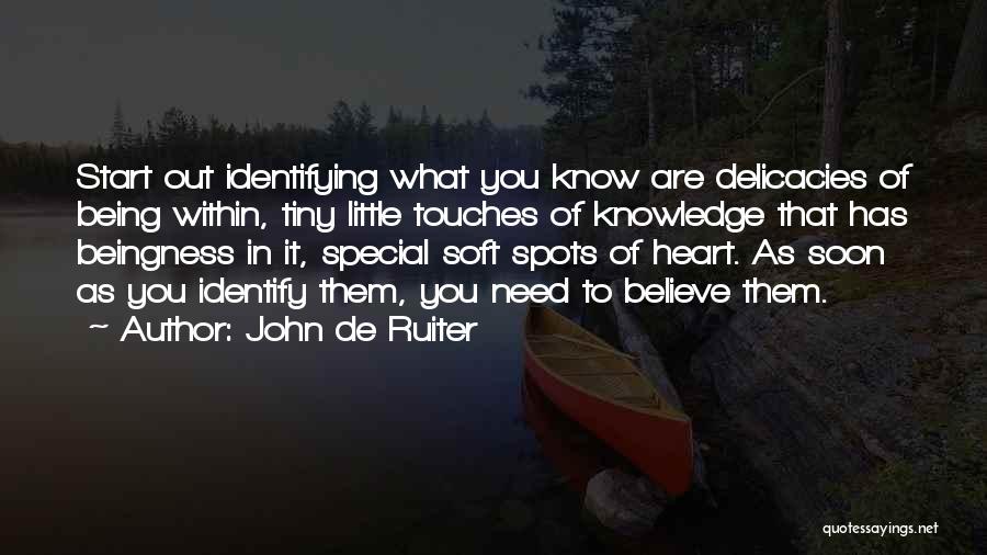 John De Ruiter Quotes: Start Out Identifying What You Know Are Delicacies Of Being Within, Tiny Little Touches Of Knowledge That Has Beingness In