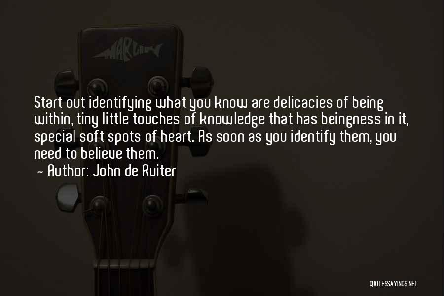 John De Ruiter Quotes: Start Out Identifying What You Know Are Delicacies Of Being Within, Tiny Little Touches Of Knowledge That Has Beingness In