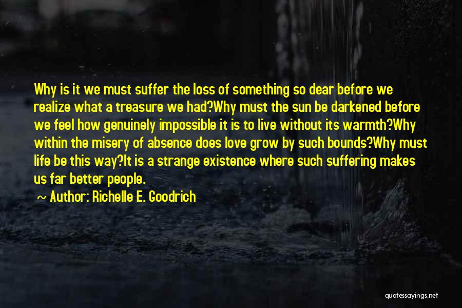 Richelle E. Goodrich Quotes: Why Is It We Must Suffer The Loss Of Something So Dear Before We Realize What A Treasure We Had?why