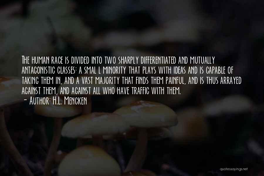 H.L. Mencken Quotes: The Human Race Is Divided Into Two Sharply Differentiated And Mutually Antagonistic Classes: A Smal L Minority That Plays With