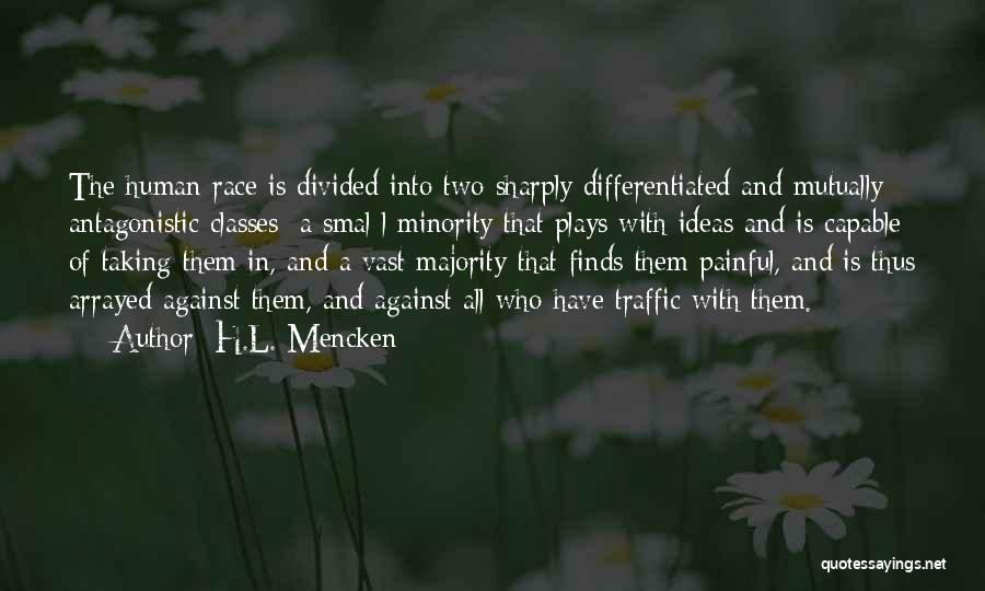 H.L. Mencken Quotes: The Human Race Is Divided Into Two Sharply Differentiated And Mutually Antagonistic Classes: A Smal L Minority That Plays With