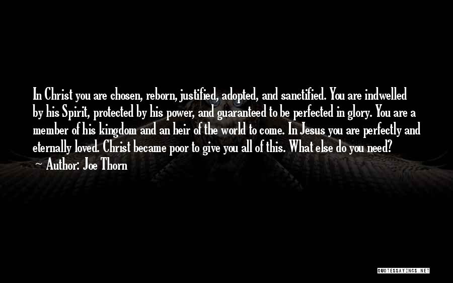 Joe Thorn Quotes: In Christ You Are Chosen, Reborn, Justified, Adopted, And Sanctified. You Are Indwelled By His Spirit, Protected By His Power,