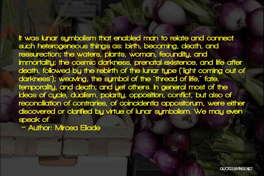 Mircea Eliade Quotes: It Was Lunar Symbolism That Enabled Man To Relate And Connect Such Heterogeneous Things As: Birth, Becoming, Death, And Ressurection;