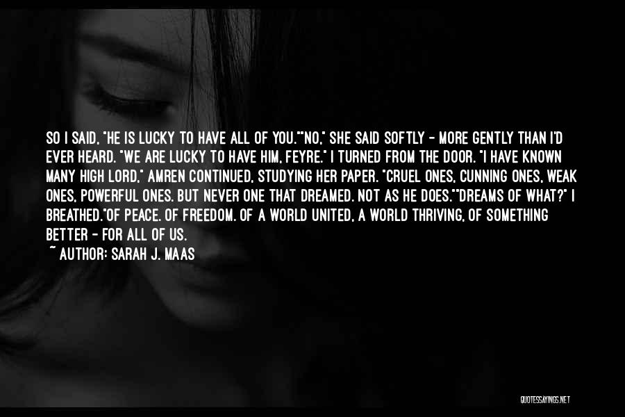 Sarah J. Maas Quotes: So I Said, He Is Lucky To Have All Of You.no, She Said Softly - More Gently Than I'd Ever