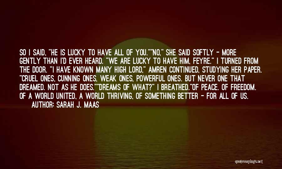 Sarah J. Maas Quotes: So I Said, He Is Lucky To Have All Of You.no, She Said Softly - More Gently Than I'd Ever