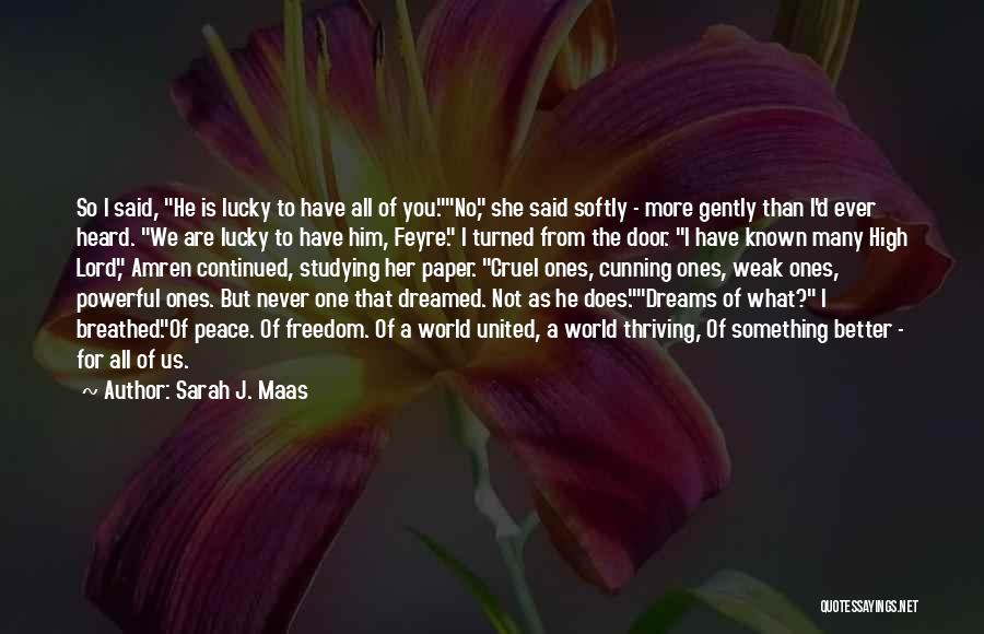 Sarah J. Maas Quotes: So I Said, He Is Lucky To Have All Of You.no, She Said Softly - More Gently Than I'd Ever