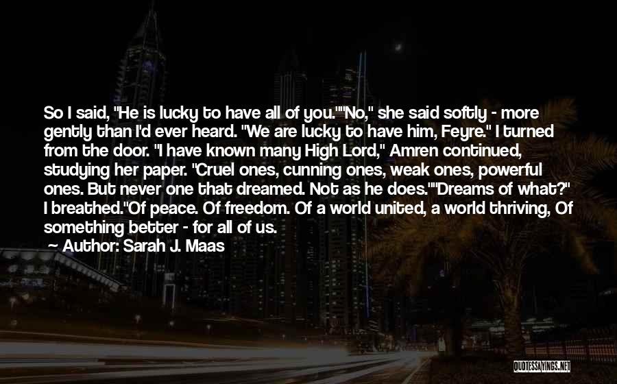 Sarah J. Maas Quotes: So I Said, He Is Lucky To Have All Of You.no, She Said Softly - More Gently Than I'd Ever