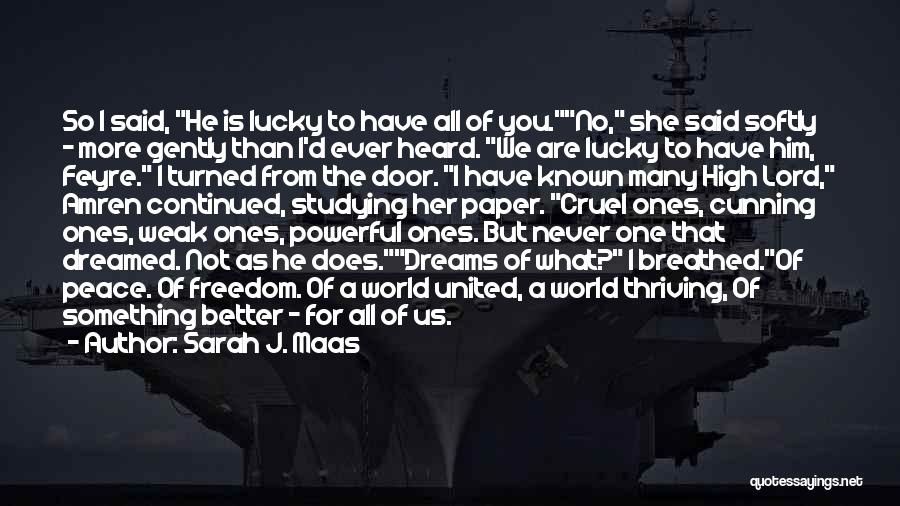 Sarah J. Maas Quotes: So I Said, He Is Lucky To Have All Of You.no, She Said Softly - More Gently Than I'd Ever