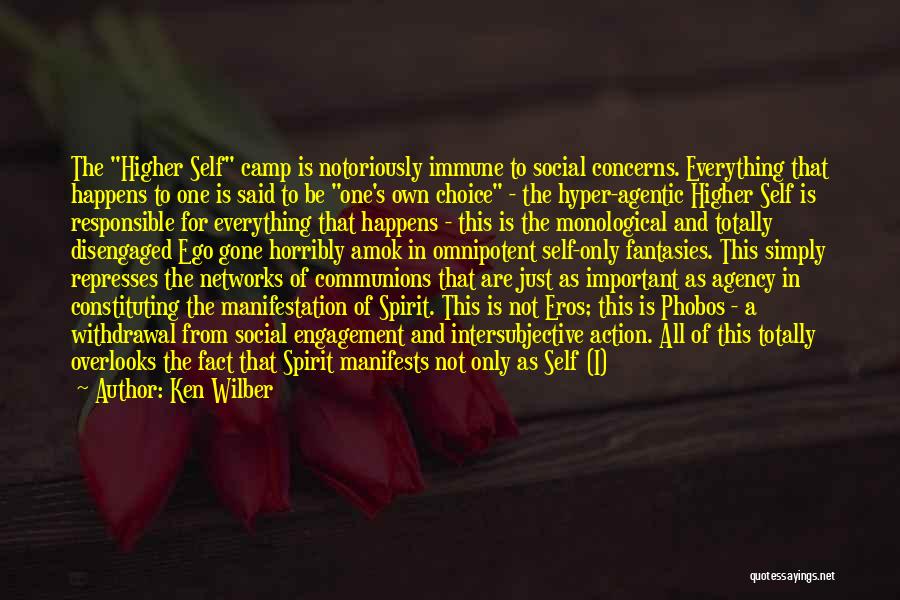 Ken Wilber Quotes: The Higher Self Camp Is Notoriously Immune To Social Concerns. Everything That Happens To One Is Said To Be One's