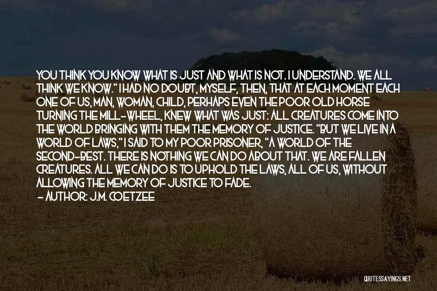 J.M. Coetzee Quotes: You Think You Know What Is Just And What Is Not. I Understand. We All Think We Know. I Had