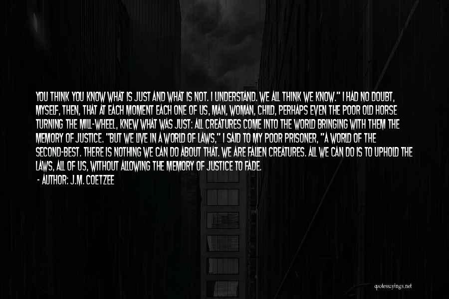 J.M. Coetzee Quotes: You Think You Know What Is Just And What Is Not. I Understand. We All Think We Know. I Had