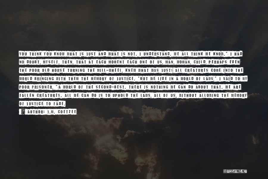 J.M. Coetzee Quotes: You Think You Know What Is Just And What Is Not. I Understand. We All Think We Know. I Had