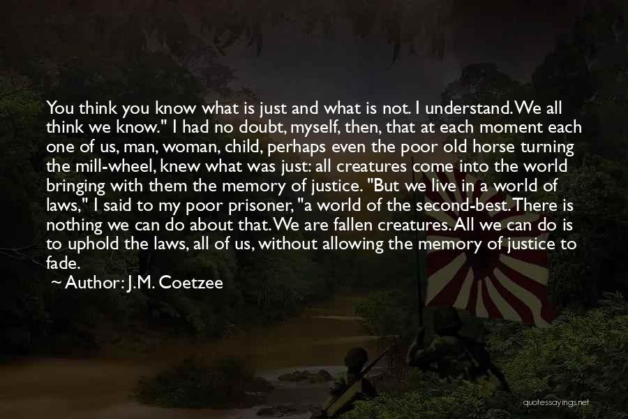 J.M. Coetzee Quotes: You Think You Know What Is Just And What Is Not. I Understand. We All Think We Know. I Had