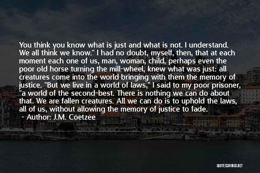 J.M. Coetzee Quotes: You Think You Know What Is Just And What Is Not. I Understand. We All Think We Know. I Had