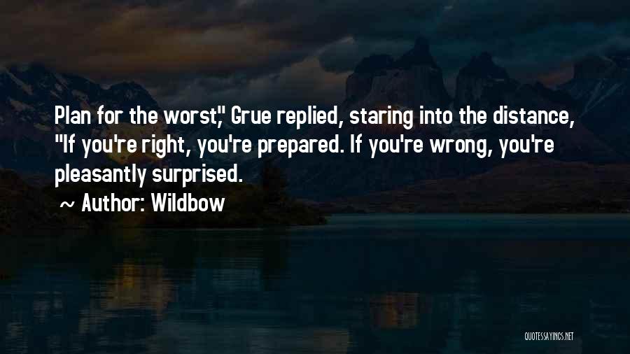 Wildbow Quotes: Plan For The Worst, Grue Replied, Staring Into The Distance, If You're Right, You're Prepared. If You're Wrong, You're Pleasantly