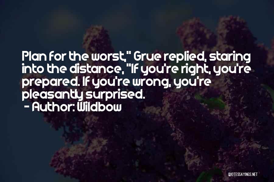 Wildbow Quotes: Plan For The Worst, Grue Replied, Staring Into The Distance, If You're Right, You're Prepared. If You're Wrong, You're Pleasantly