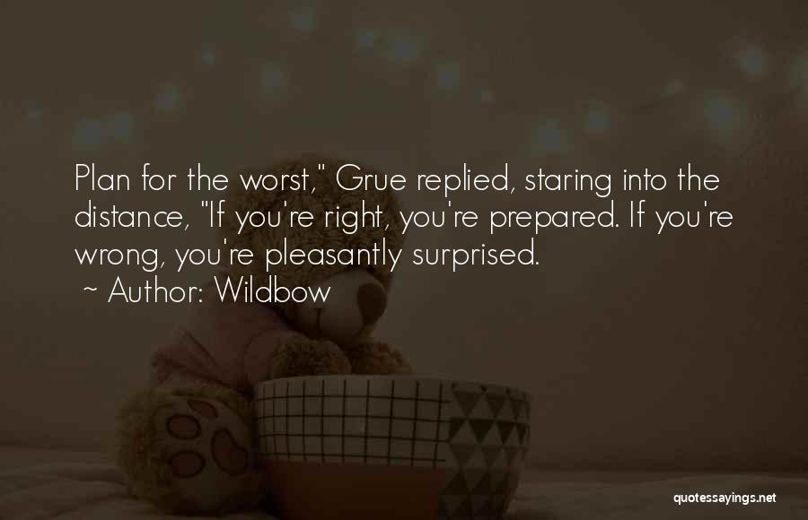 Wildbow Quotes: Plan For The Worst, Grue Replied, Staring Into The Distance, If You're Right, You're Prepared. If You're Wrong, You're Pleasantly