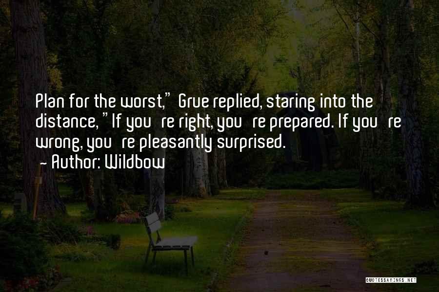 Wildbow Quotes: Plan For The Worst, Grue Replied, Staring Into The Distance, If You're Right, You're Prepared. If You're Wrong, You're Pleasantly