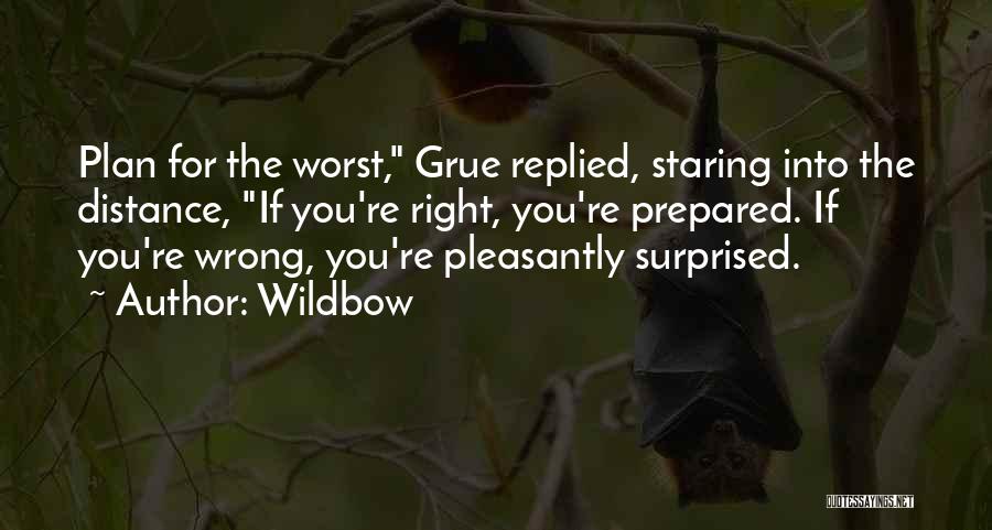 Wildbow Quotes: Plan For The Worst, Grue Replied, Staring Into The Distance, If You're Right, You're Prepared. If You're Wrong, You're Pleasantly